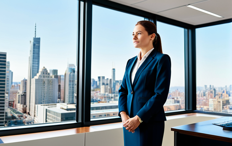 독일어 1년 만에 마스터하는 법 - **
"A professional businesswoman, fully clothed in a tailored business suit, standing in a bright, ...