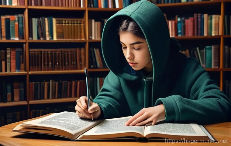 독일어 학문적 글쓰기 방법 - **Prompt:** "A diligent female student with her hair neatly tied back, wearing a modest, smart blous...