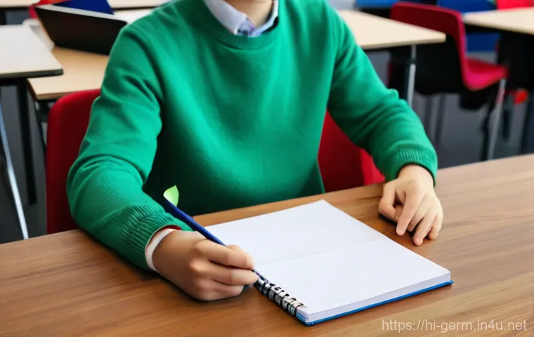 독일어 공부할 때 주의할 점 - **Prompt 1: German Article Learning with Visual Cues**
"A young adult student, approximately 18-...